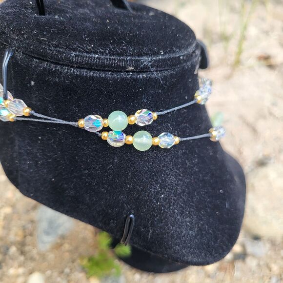 Carved Jade Frog with Faceted AB Crystal and Jade Beaded Long Necklace 28" - Picture 7 of 7